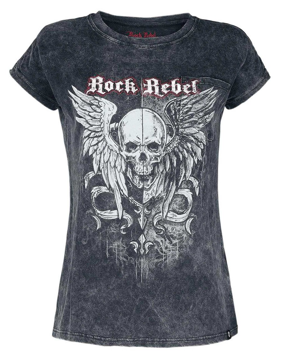 Clearance T-Shirt Da Donna Rock Rebel Skull Wings T-Shirt E Polo