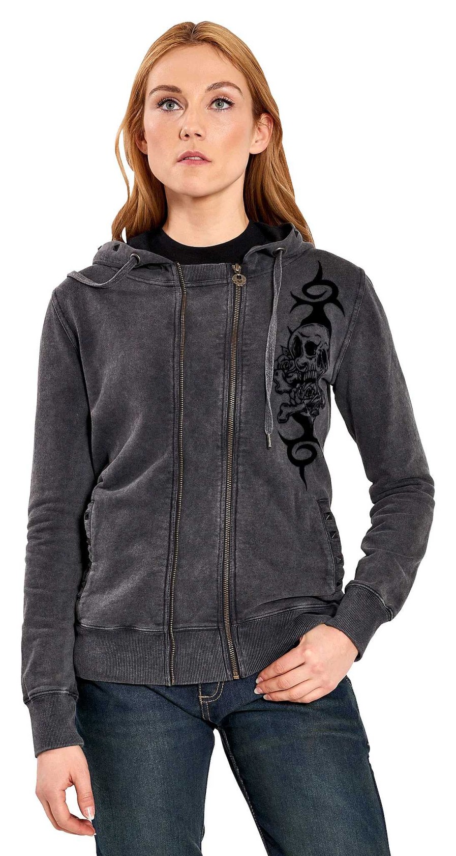 Clearance Felpa Con Cappuccio E Zip Da Donna Di Lethal Angel Crossbones Maglioni E Felpe Con Cappuccio